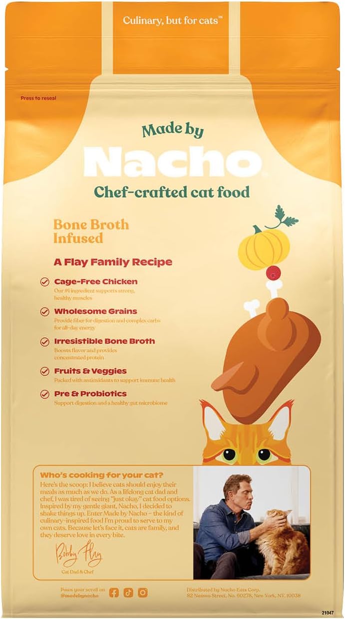 Made by Nacho Dry Cat Kibble 4lb Bag, High Protein and Grain-Friendly Premium Cat Food, Cage-Free Chicken & Pumpkin Recipe, Infused with Bone Broth for Hydration, Limited Ingredients, Single Bag