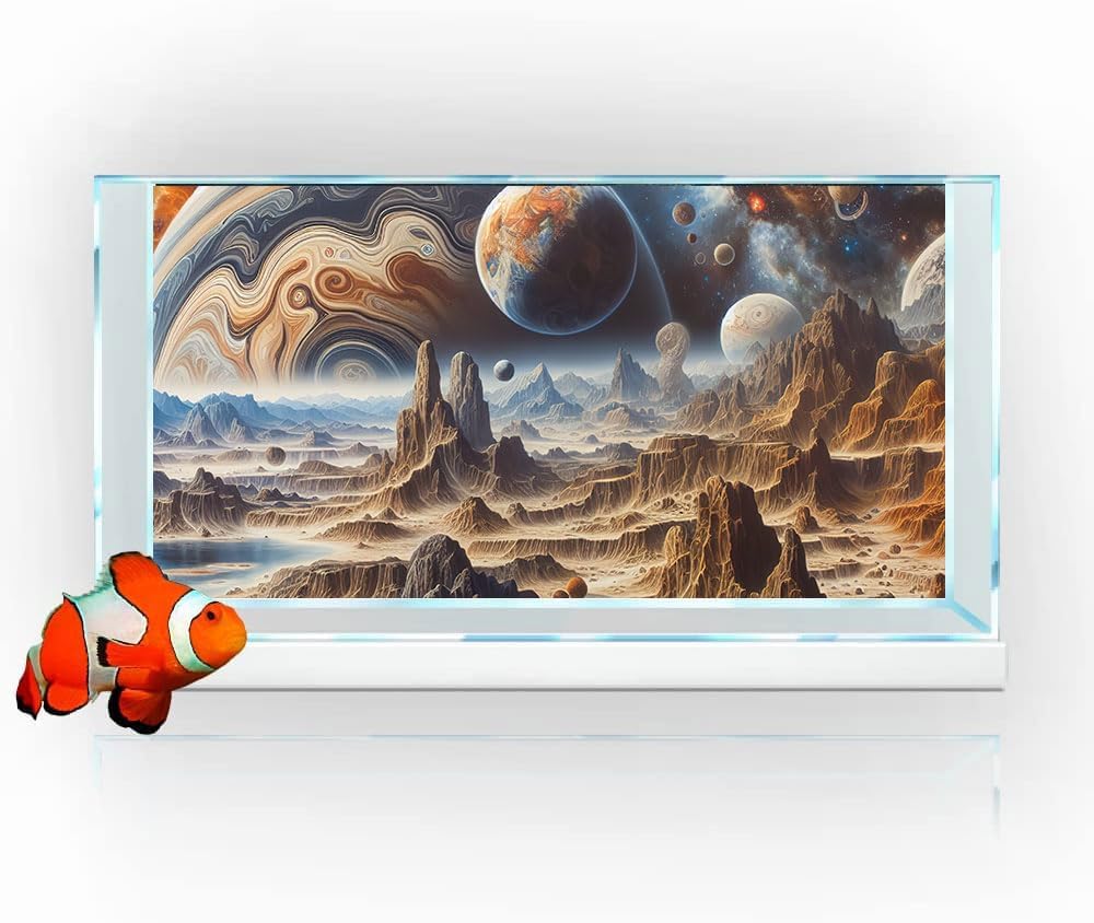 48X18IN Cosmic Spaceterrarium Background, Cool Parallel Space Themed Aquarium Reptile Habitat Background, Aquarium Background with 10EVA Double-Sided Tape