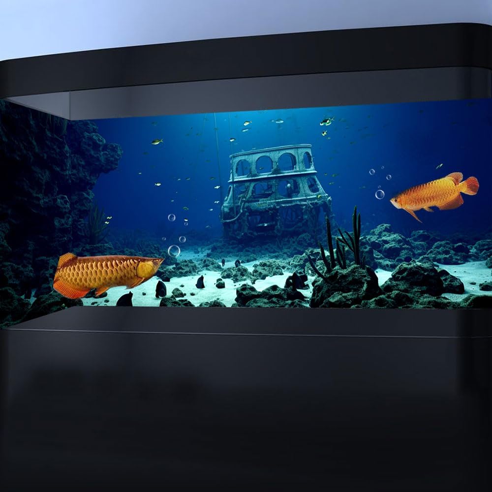30X18IN Natural Underwater Aquarium Background, Pictures 3D Fish Reef Fish Tank Decoration Background, with 8 EVA Double-Sided Tape