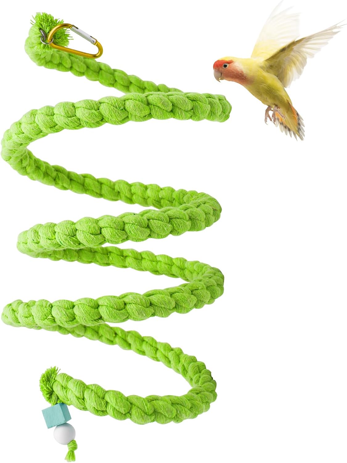 Dnoifne 59 Inches Bird Spiral Rope Perch, Bird Rope Swing Perch, Bird Cage Stand Pole Accessories, Bird Standing Climbing Toy for Parrot Parakeet Budgies Lovebirds Cockatiels (59""/1.5 M), Green