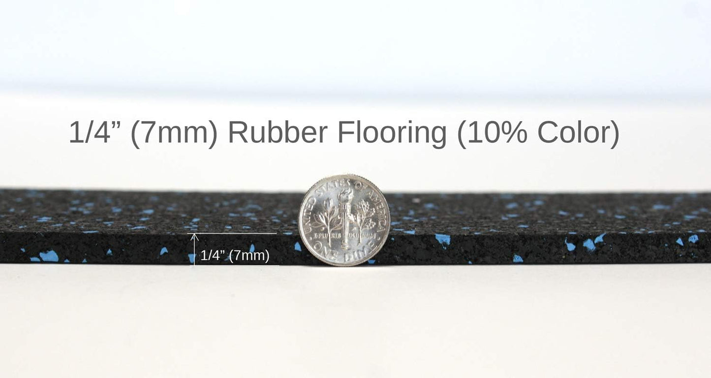 American Floor Mats 1/4in (7mm) Thick 10% Blue/Grey 4' x 45' Heavy Duty Rubber Rolls, Protective Exercise Mats, Home Gym Rubber Flooring