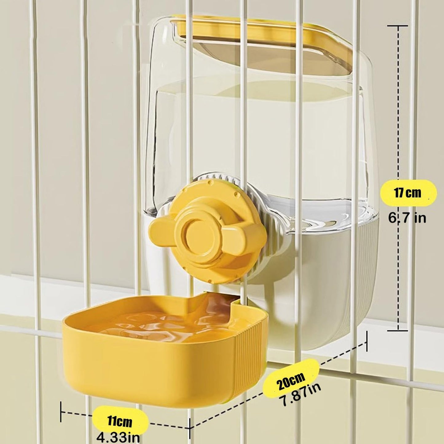 Pet Hanging Automatic Feeders Drinking Bowls，Gravity Rabbit Feeder and Water Set，Cage Cat Food Bowl Feeding Station for Puppy Kitten Chinchilla Hedgehog Guinea Pig Ferret (Yellow-Water)
