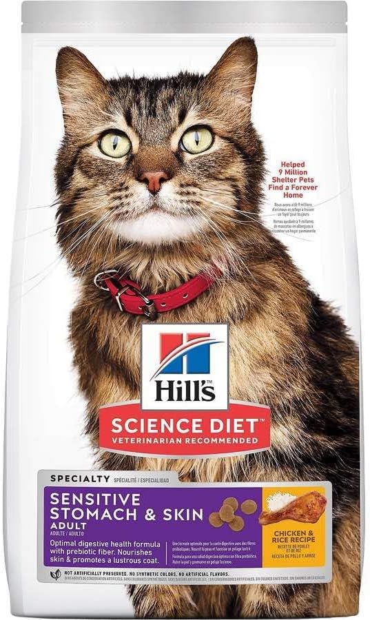 Hill's Science Diet Sensitive Stomach & Skin, Adult 1-6, Stomach & Skin Sensitivity Support, Dry Cat Food, Chicken & Rice, 7 lb Bag