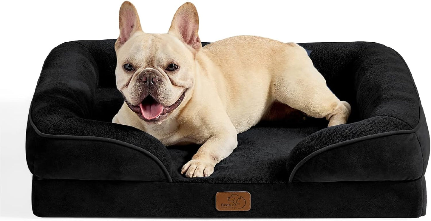 Bedsure Orthopedic Dog Bed Medium Size Dogs - Washable Medium Dog Cat Bed Waterproof, Comfort Pet Couch Sofa with Washable Removable Cover, Pets Bed with Nonskid Bottom, Black, 28"