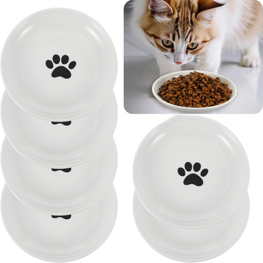 6 Pack Cat Food Bowl, Ceramic Cat Bowls, Anti Whisker Fatigue Cats Bowl Set, 5.9 Inches Shallow Wide Kitten Plates for Food and Water