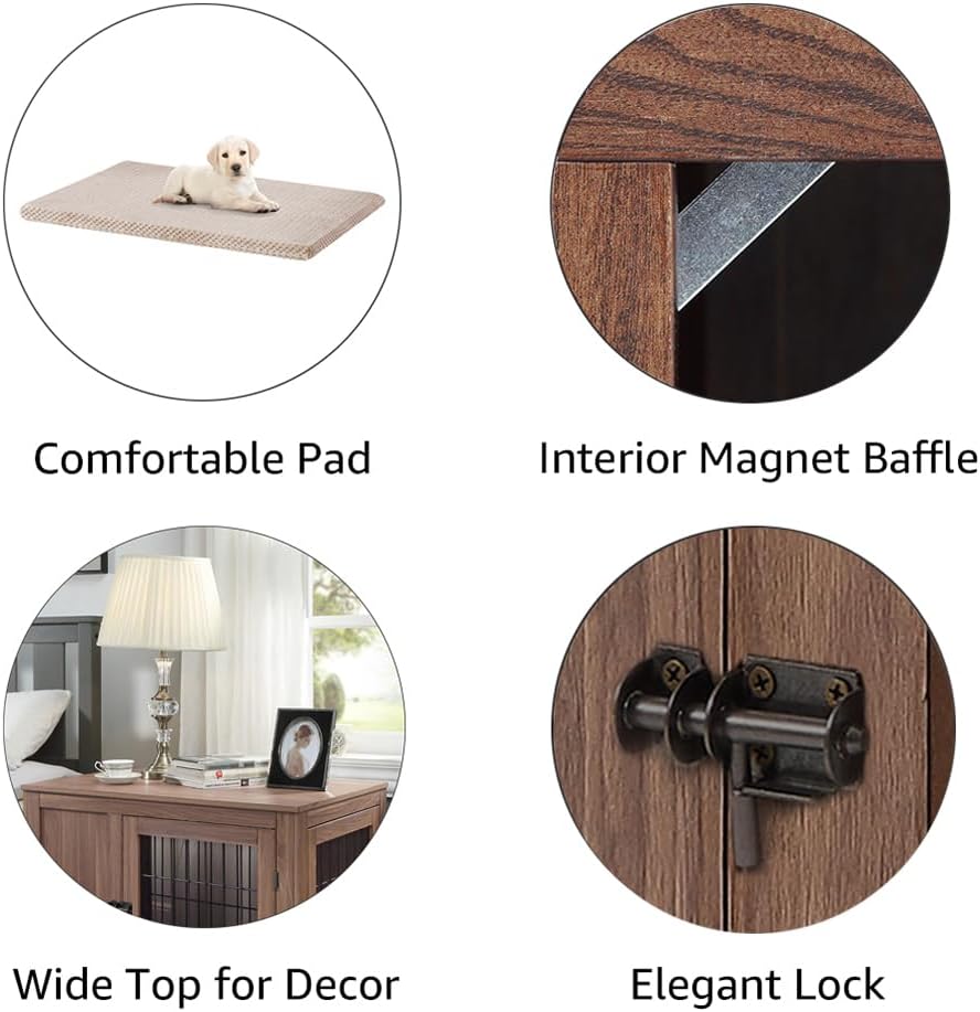 unipaws 30 Inch Furniture Style Dog Crate, Indoor Aesthetic Puppy Kennel with Door, Modern Decorative Wood Wire Pet House Dog Cage, Pretty Cute End Side Table Nightstand, Walnut