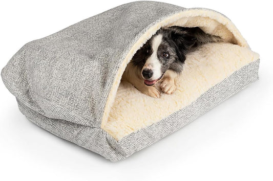 Snoozer Luxury Rectangle Cozy Cave Dog Bed - Indoor Dog Bed with Cover Cave, Covered Calming Burrow for Medium & Large Sized Pets with Blanket Attached, Enclosed, Washable - Large, Palmer Dove