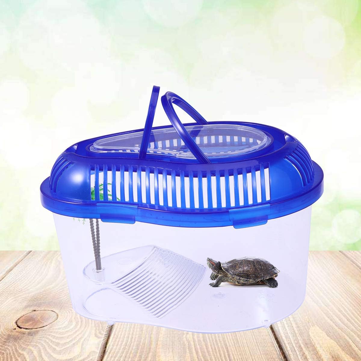 POPETPOP Reptile Carrier - Reptile Terrarium Habitat Small Turtle Tank, Turtle Container, Reptile Carrier with Cover and Handle - Above Tank Basking for Mini Pet Houses(Small)