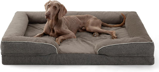 Made4Pets Orthopedic Dog Bed for Extra Large Dogs, Supportive Foam XL Pet Bed Sofa with Washable Removable Cover, Waterproof Large Dog Couch Bed, Non-Slip Bottom and Egg-Crate Foam, Grey