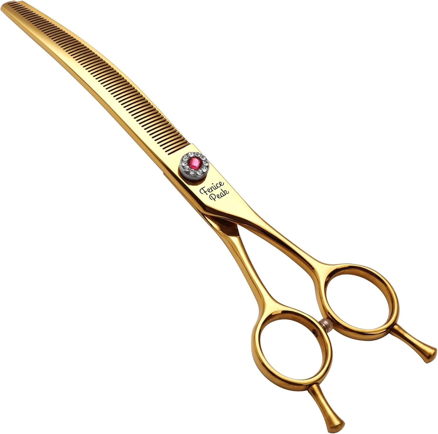 Fenice Peak Professional Dog Grooming Scissors Pet Curved Thinning Shears 7.0'' Extremely Sharp Blades 440C Steel Thinning Scissors Durable Smooth Motion & Fine Cut for Dogs and Cats(Gold)