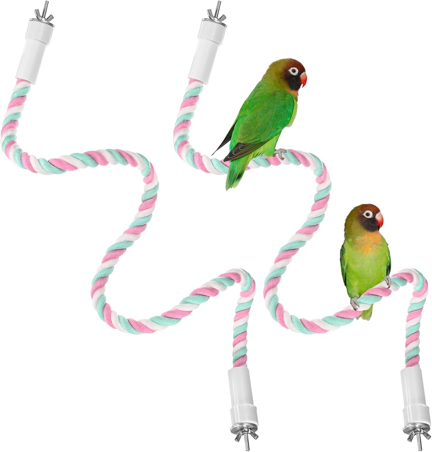 2-Pack Rope Perches for Bird Cages, 31.5 in Length Comfort Grip Flexible Rope Perch Beak & Paw Grinding for Parrots/Cockatiels/Parakeets, Bird Platform Sand [Pink Cyan]