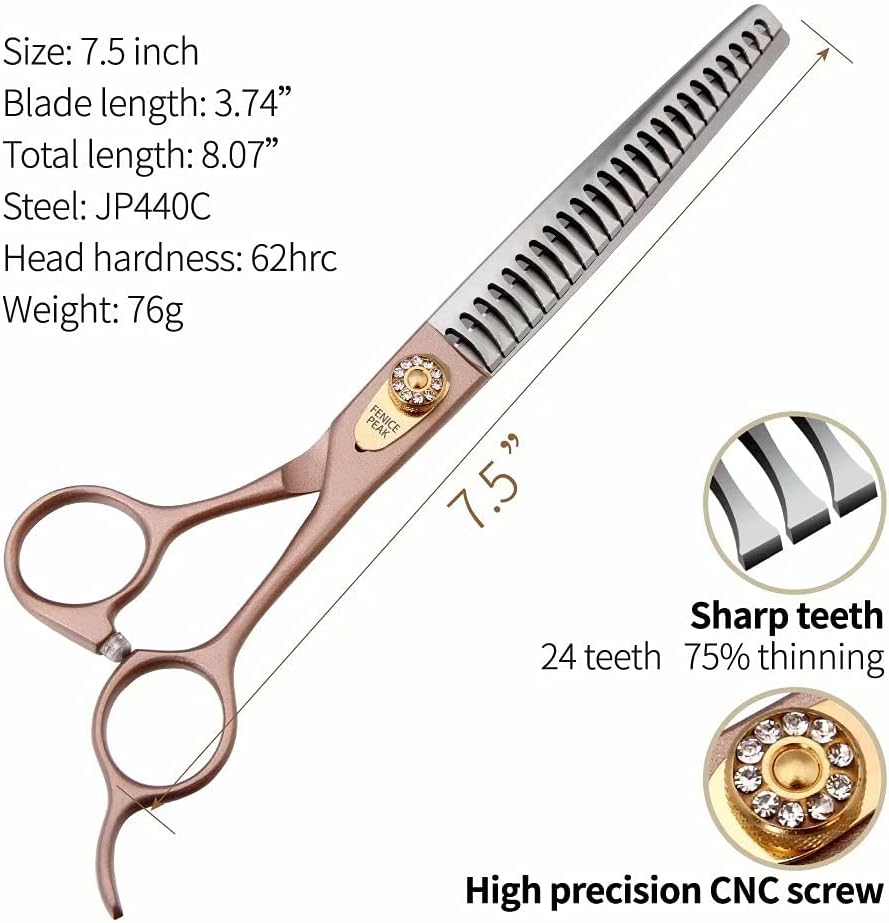 Fenice Peak Thinning Shears for Dogs and Cats Pet Grooming Scissors Chunkers Shears 440C Stainless Steel Professional Dog Trimming Scissors 7.5''