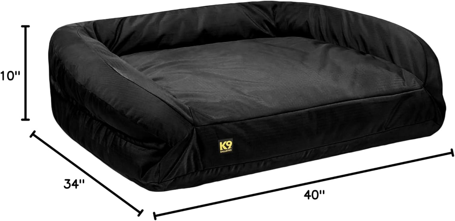 K9 Ballistics Tough Orthopedic Large Bolster Dog Bed - Washable, Durable and Water Resistant Dog Bed - Made for Big Dogs, 34"x40", Black