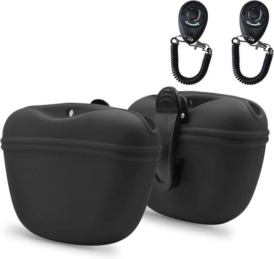 AUDWUD Silicone Dog Treat Pouch,with Dog Training Clicker,Clip on Portable Training Container,Convenient Magnetic Buckle Closing and Waist Clip