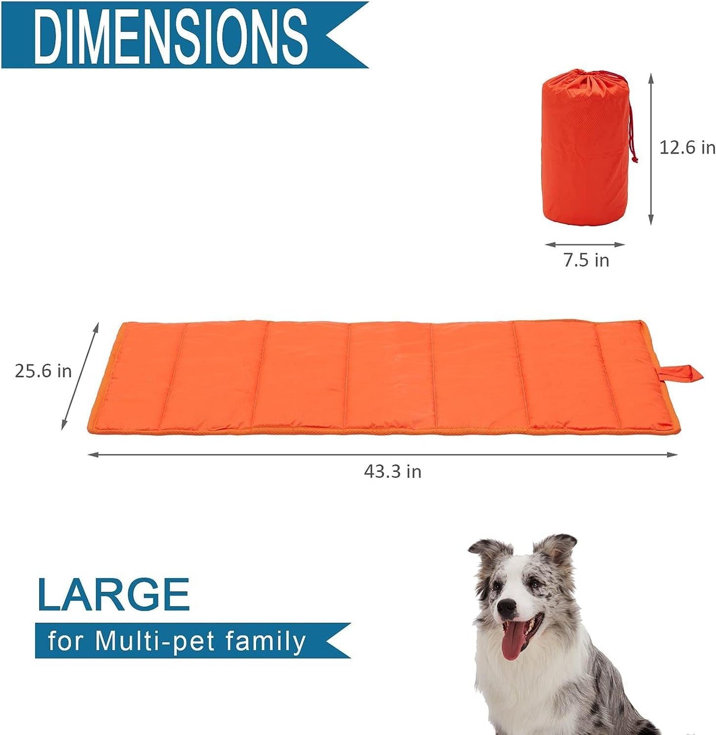 BDEUS 43x25In Large Size Outdoor Dog Bed, Waterproof & Portable Camping Travel Pet Mat, Easy to Clean, Washable Odor Resistant Pet Cooling Pad (Orange)