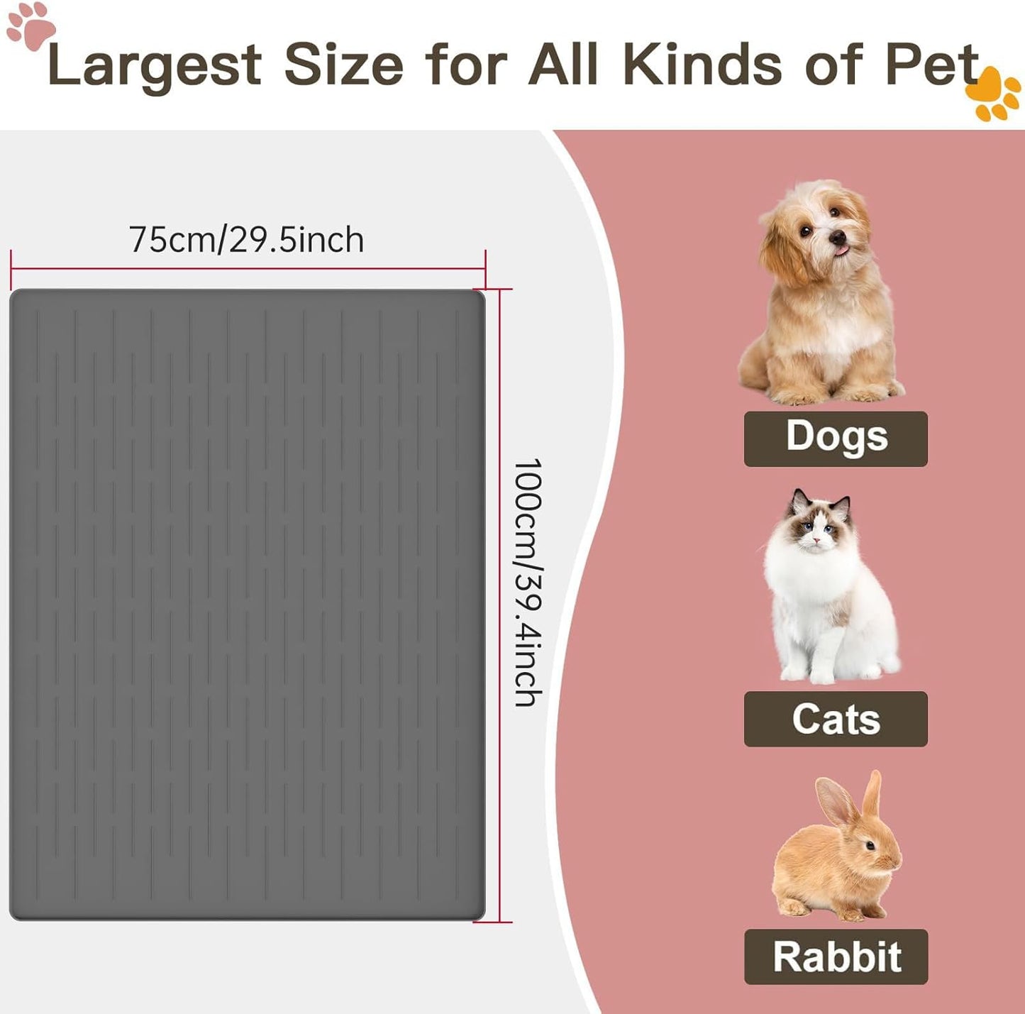 Large Dog Mats for Food and Water, 40"x30" Waterproof Pet Food Mats for Floor Nonslip Silicone Bowl Mats with Raised Edges