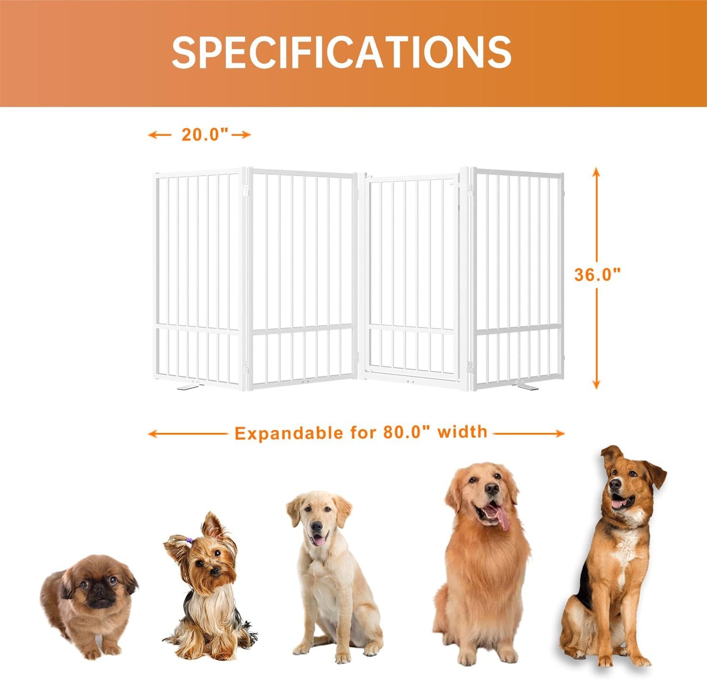 Full Metal Freestanding Dog Gate with Door, 36''Height Foldable Pet Dog Fence for Indoor & Outdoor, 4 Panels Extra Wide Free Standing TallDog Gates for Doorways,House,Stairs,Porch,Deck,Yard