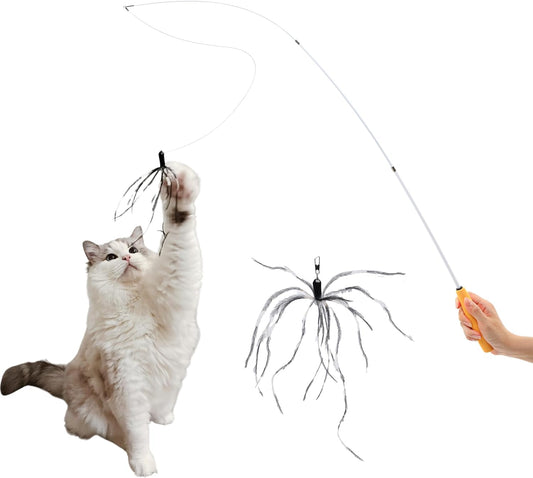 Cat Wand 38" - Retractable Cat String Toy with Spider Teaser and Refill, Perfect Interactive Toy for Indoor Cats and Kittens