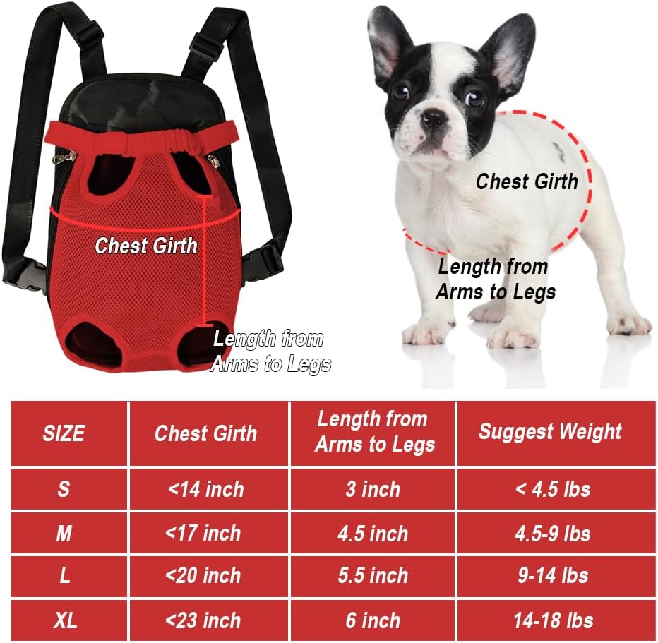 FEimaX Dog Carrier Backpack Pet Legs Out Front Cat Travel Bag, Adjustable Puppy Backpacks Carriers Hands-Free for Small Medium Dogs Cats Hiking Traveling Camping Daily Walking (Medium, Red)