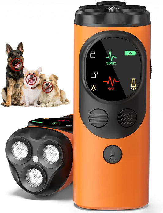 Dog Sonic Bark Deterrents Devices for Own or Neighbor's Dog, 3X Ultrasonic Anti Barking Device for Dogs Bark Deterrent Safe & Effective Stop Dog Barking Device with LED Flashlight Dogs Training Tools