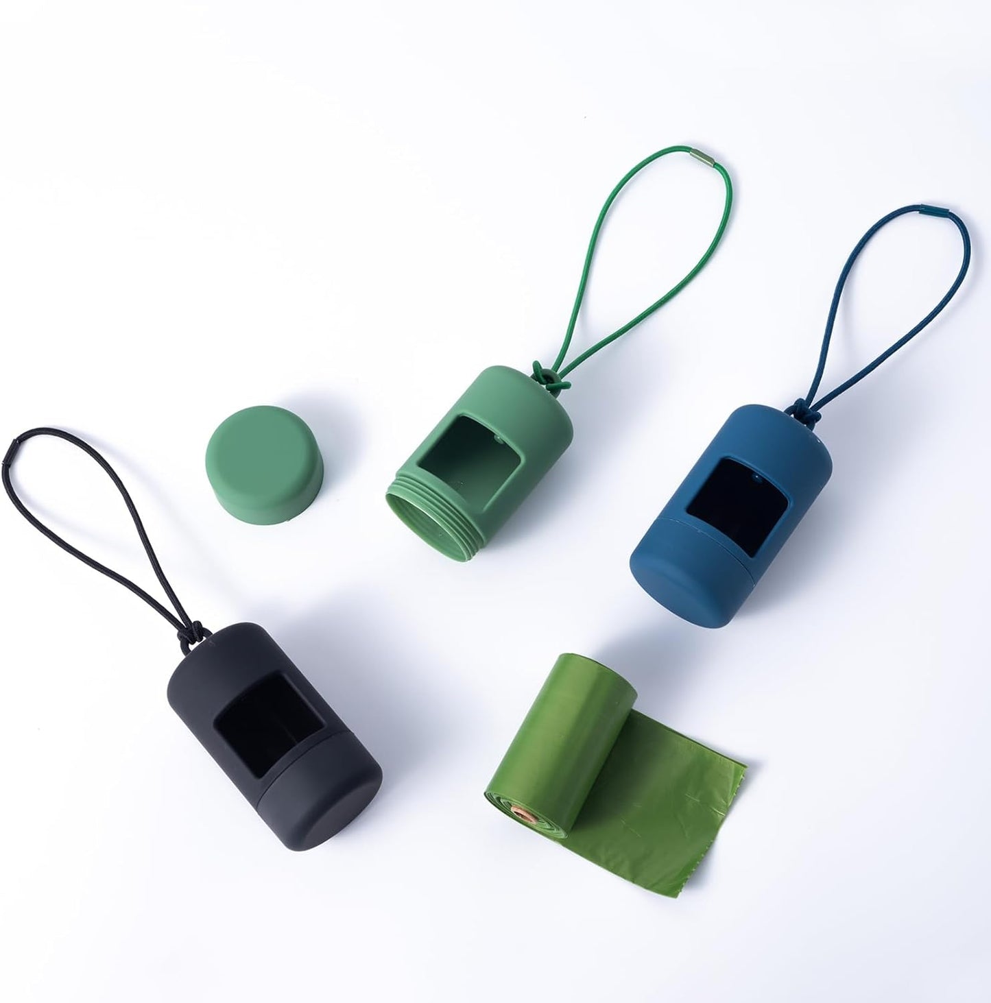 SLSON 3Pack Dog Poop Bag Holder for Leash Lightweight Pet Waste Bag Dispenser with Leash Attachment Portable Plastic Doggie Poop Bag Dispensers,Blue Green Black