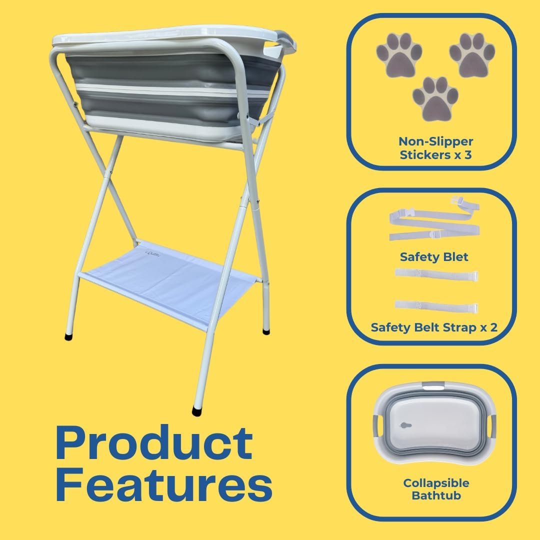 Collapsible Elevated Pet Bathtub, Foldable Washing Station for Small to Medium Dogs and Cats, Portable Pet Shower and Grooming Stand for Indoor and Outdoor Use