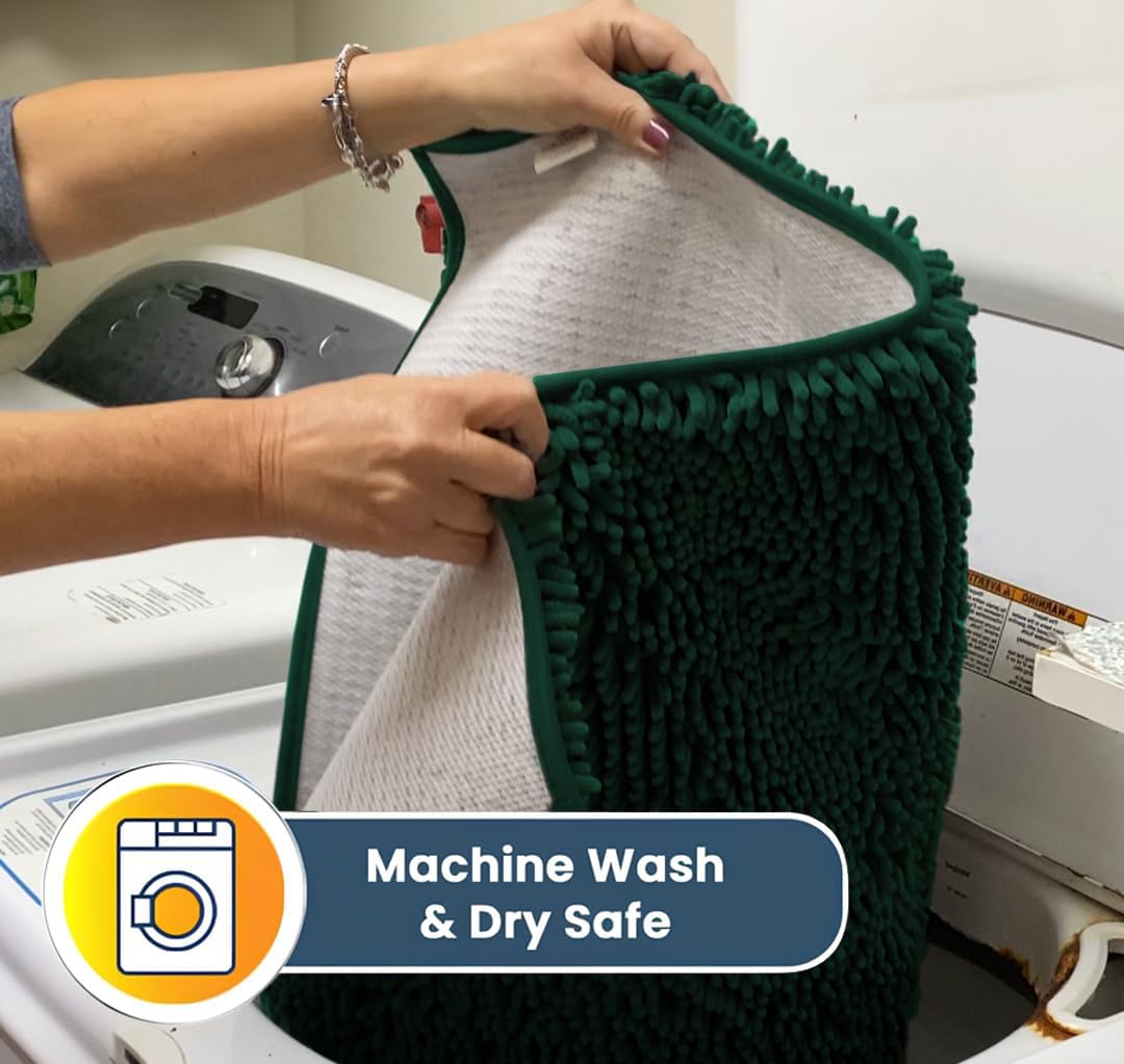 Muddy Mat® AS-SEEN-ON-TV Highly Absorbent Microfiber Door Mat and Pet Rug, Non Slip Thick Washable Area and Bath Mat Soft Chenille for Kitchen Bedroom Indoor and Outdoor - Dark Green 24" x 120"