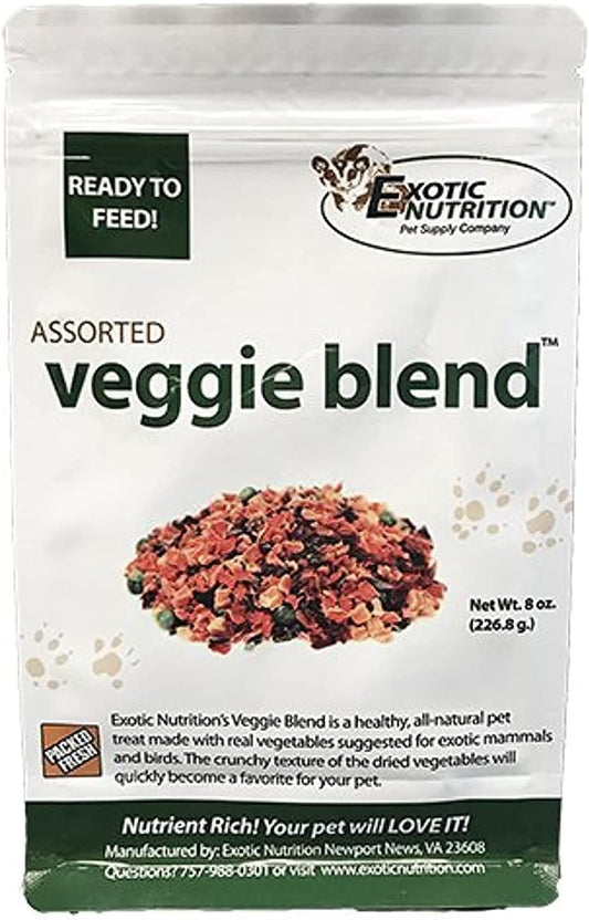 Veggie Blend - Healthy Natural Mixed Dried Vegetable Treat - Sweet Potatoes, Carrots, Peas - for Degus, Chinchillas, Sugar Gliders, Hedgehogs, Guinea Pigs & Small Pets… (8 Ounce (Pack of 1))