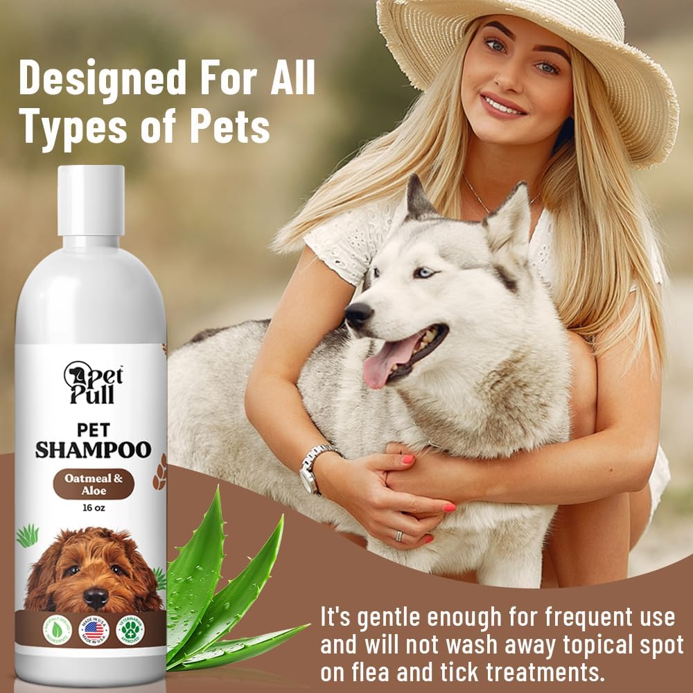 Pet Shampoo and Conditioner for Dogs and Cats - Plant-Based Dog Shampoo Cleanser - Pet Supplies for Pets - Sensitive Skin Dog Wash- Made in The USA (16 oz) (Oatmeal & Aloe, Shampoo)