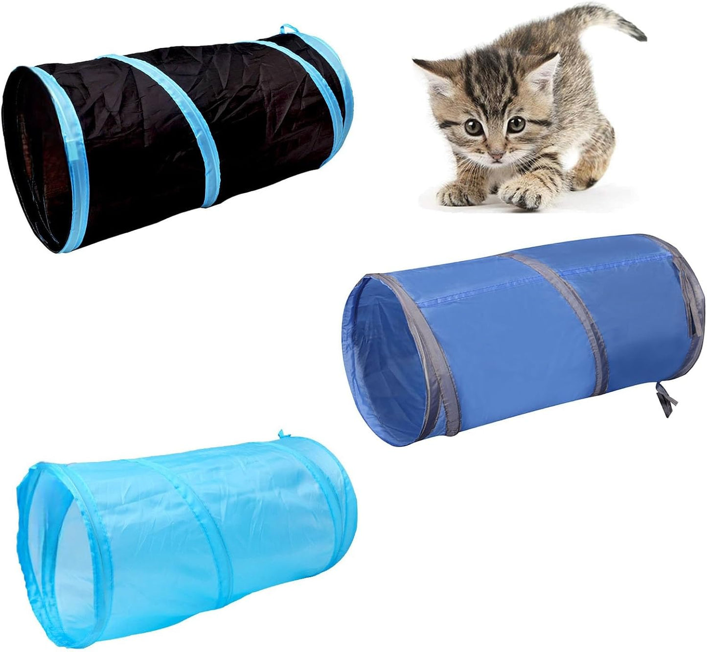 iCAGY Foldable Spiral Cat Tunnel - Indoor Toy for Small Cats, Kittens, and Rabbits - Tube for Interactive Play and Outdoor Fun - Pet Toy 20" 3 Pcs (Black, Royal Blue, Sky Blue)