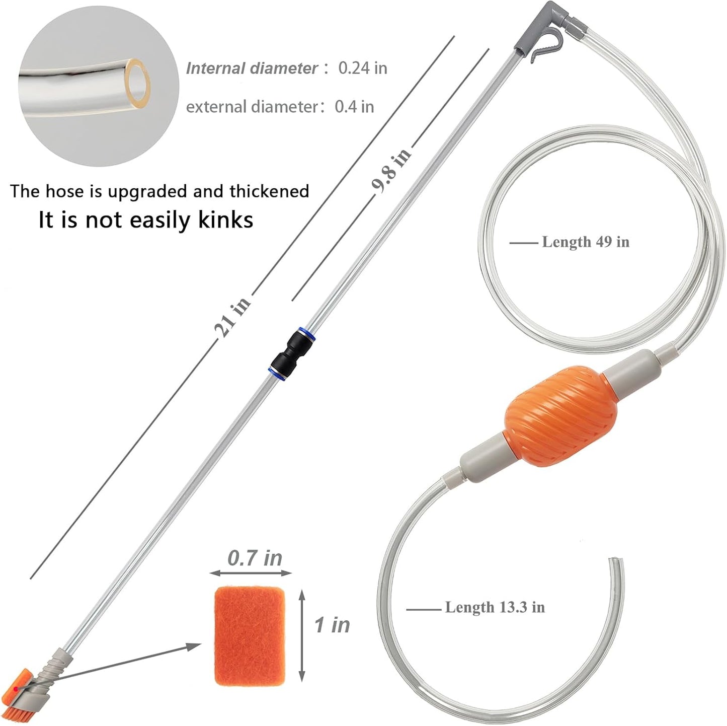 Compact Aquarium Siphon Vacuum and Water Changer Kit with Cleaning Brush. Perfect for Simultaneous Water Changing and Cleaning in Small Fish Tanks. Gravel and Sand Cleaning.