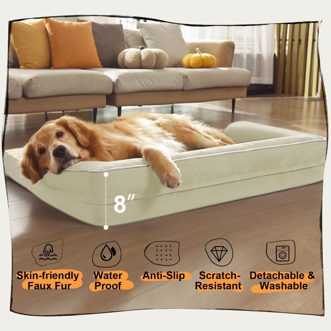 Dog Bed Medium Size Dog-Orthopedic Waterproof Bed for Dogs,Foam Couch Sofa with Washable Removable Cover & Non-Slip Bottom-Beige