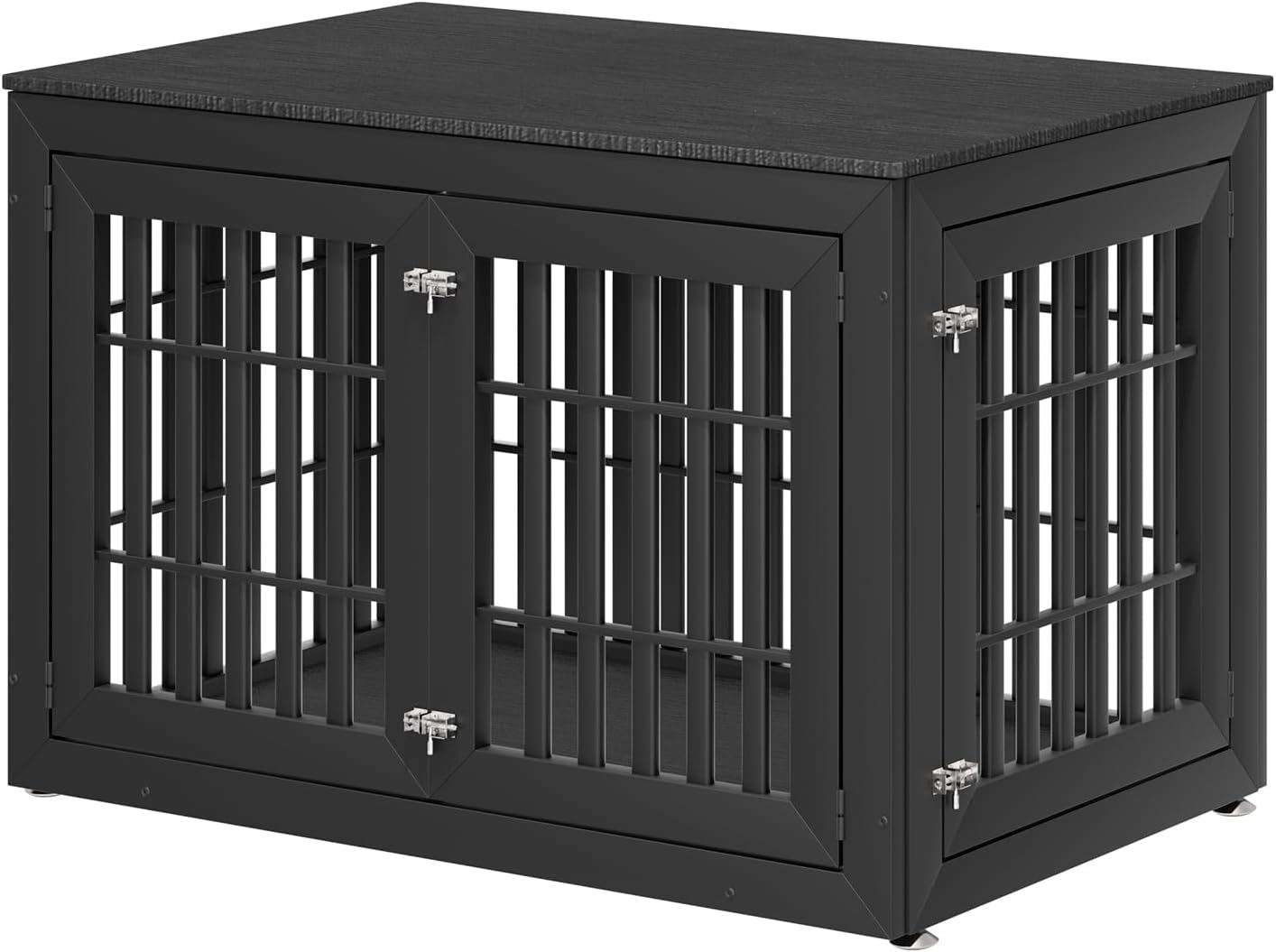 48" Heavy Duty Dog Crate Furniture for Small,Medium and Large Dogs,Rustic Wooden Dog Cage Kennel Indoor Furniture with Waterproof Top,Decorative Pet House Side End Table (Black)