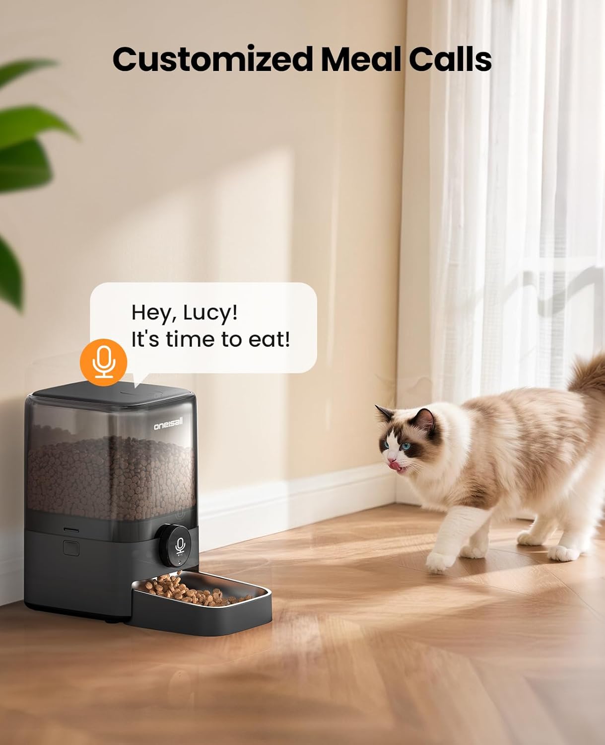 oneisall Cordless WiFi Automatic Cat Feeder, Rechargeable 100-Day Battery Operated Pet Feeder, 20 Cups/5L Timed Cat Food Dispenser for Large Kibble, Smart App Control (Black)