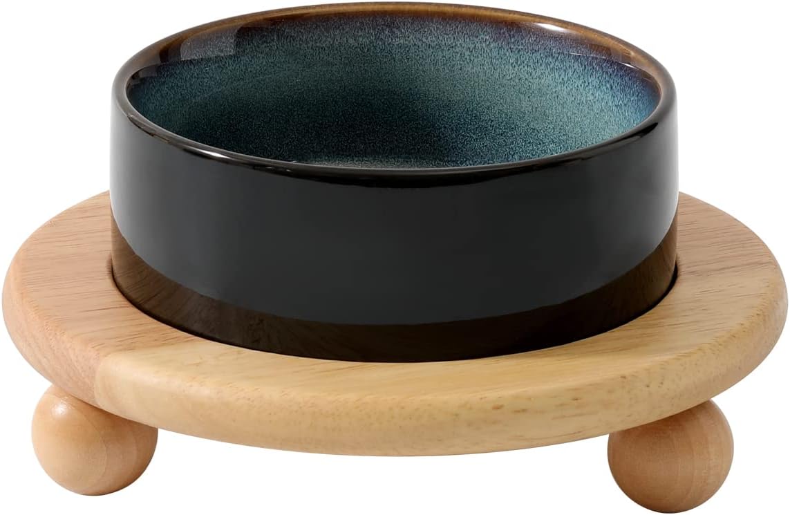 Ceramic Elevated Cat Food and Water Bowl, Kitty Bowl, Raised Cat Dish, Pet Feeder (5.1 in,1 x Starry Sky + Stand)