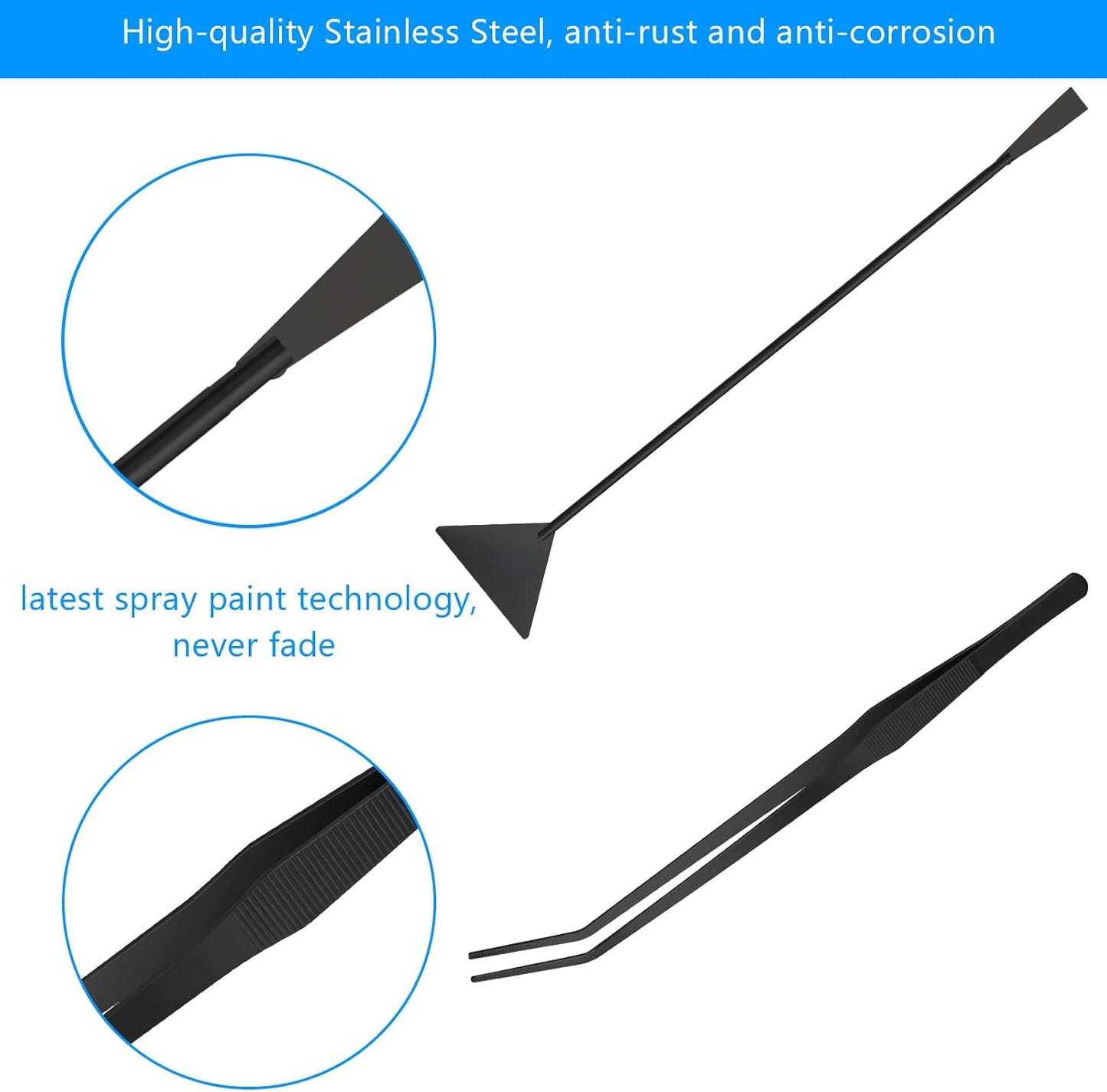 Aquarium Aquascape Tools Kit 15in, 4 in 1 Anti-Rust Aquatic Plant Aquascaping Tool Stainless Steel Tweezer Scissor Spatula for Aquarium Tank Clean Fish Tank Aquascape Accessories Set (black)