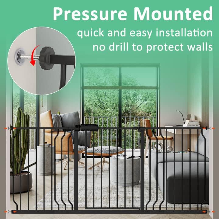ALLAIBB Extra Wide Pressure Mounted Baby Gate Walk Through Child Kids Safety Toddler Tension Black Long Large Pet Dog Gates with Extension for doorways Kitchen (71.65-85.03"/182-218cm, Black)