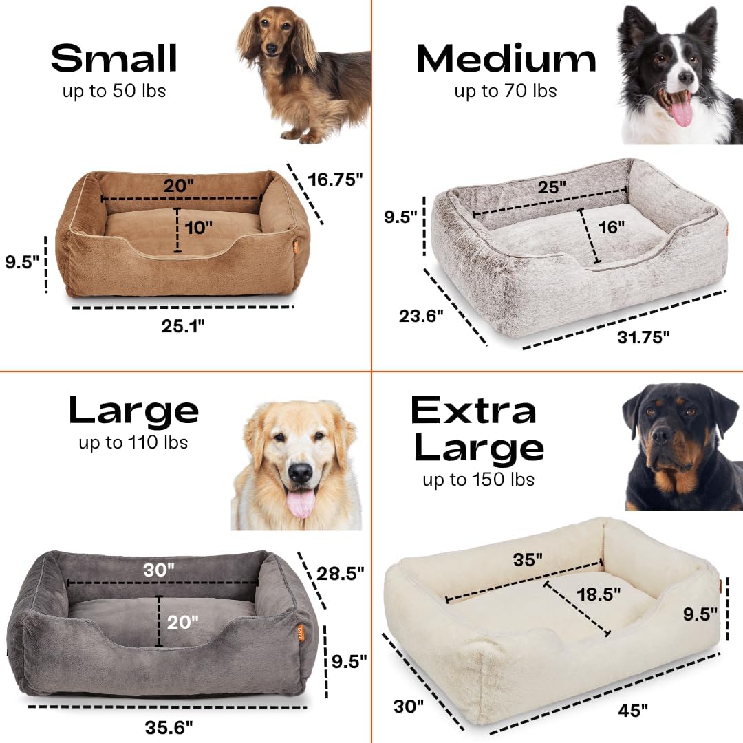 FUZI Luxury Aesthetic Dog Bed with Extra Cover for Large Dogs, Washable Pet Couch, Pet Bed with Sides, Non-Slip Bottom, Soft and Durable Calming Dog Bed, Faux Rabbit Fur, Large 35.6x28.5x9.5 Dark Grey