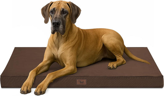 Outdoor Extra Large Dog Bed, Jumbo Waterproof Dog Bed for Large Dogs, Orthopedic Egg Foam Pet Bed Mat with Removable Oxford Cooling Cover, Brown