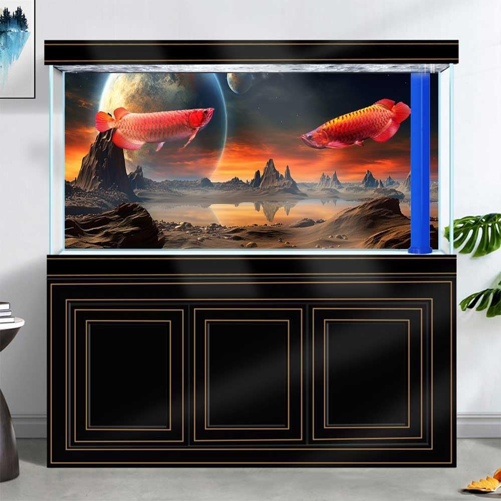 36X20IN Cosmic Aquarium Background, Cool Parallel Space Themed Fish Tank Background, Tropical Desert Terrarium Background with 8 EVA Double-Sided Tape