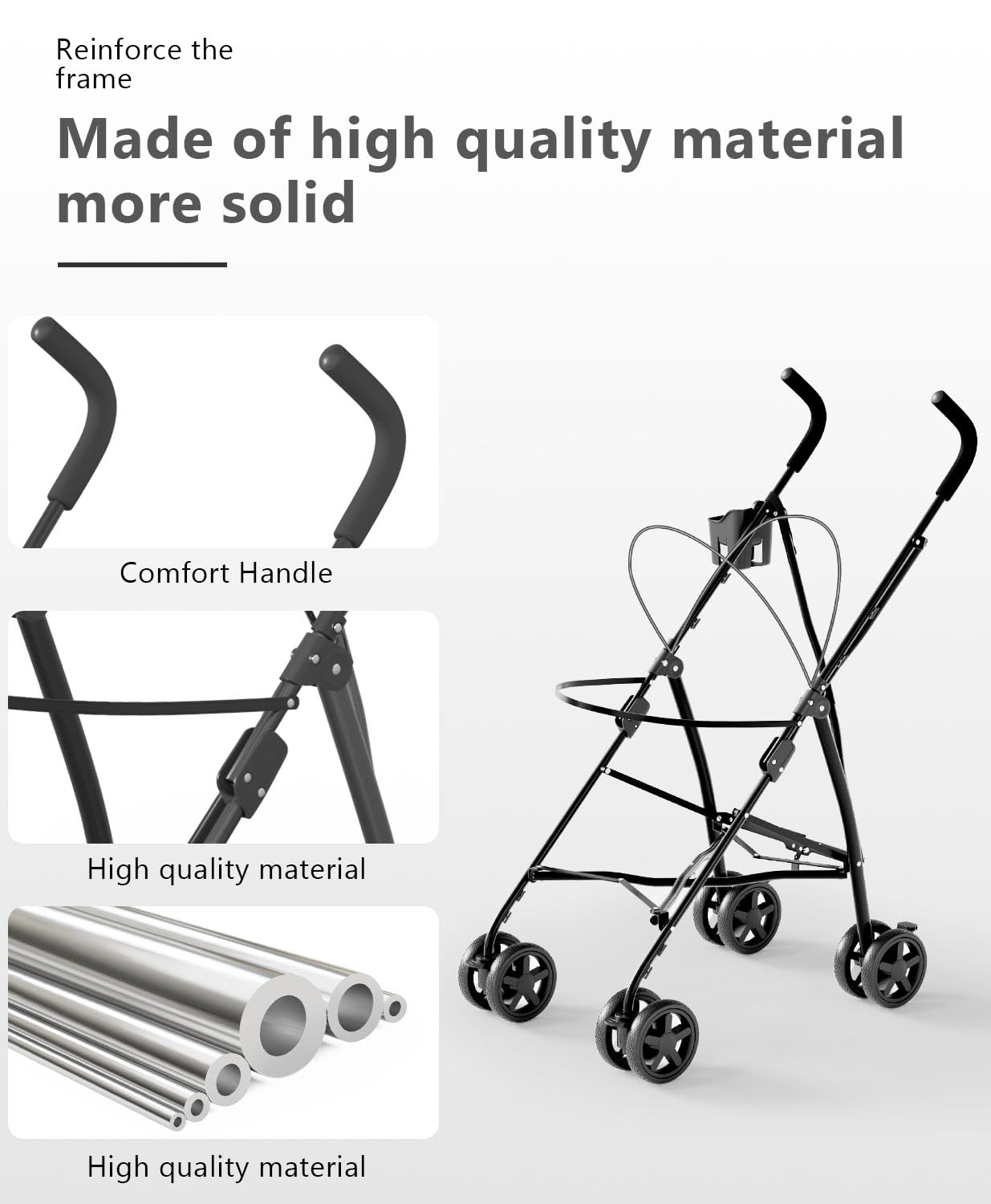 Pet Stroller with 4 Wheels for Small/Medium Pets, Portable Travel Foldable Carrier Jogger for Dog Cat Puppy Kitty, Rear Wheel Breaks, Storage Basket, Visible Mesh Weather Cover (Navy Blue)