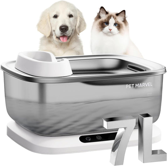 PET Marvel Wireless Sensing Dog Water Fountain for Large Dogs, 7L/1.8Gal/230oz Big Automatic Pet Water Dispenser for Multi Cats, Stainless Steel Filtered Drinking Bowl Wireless Pump F2 V2