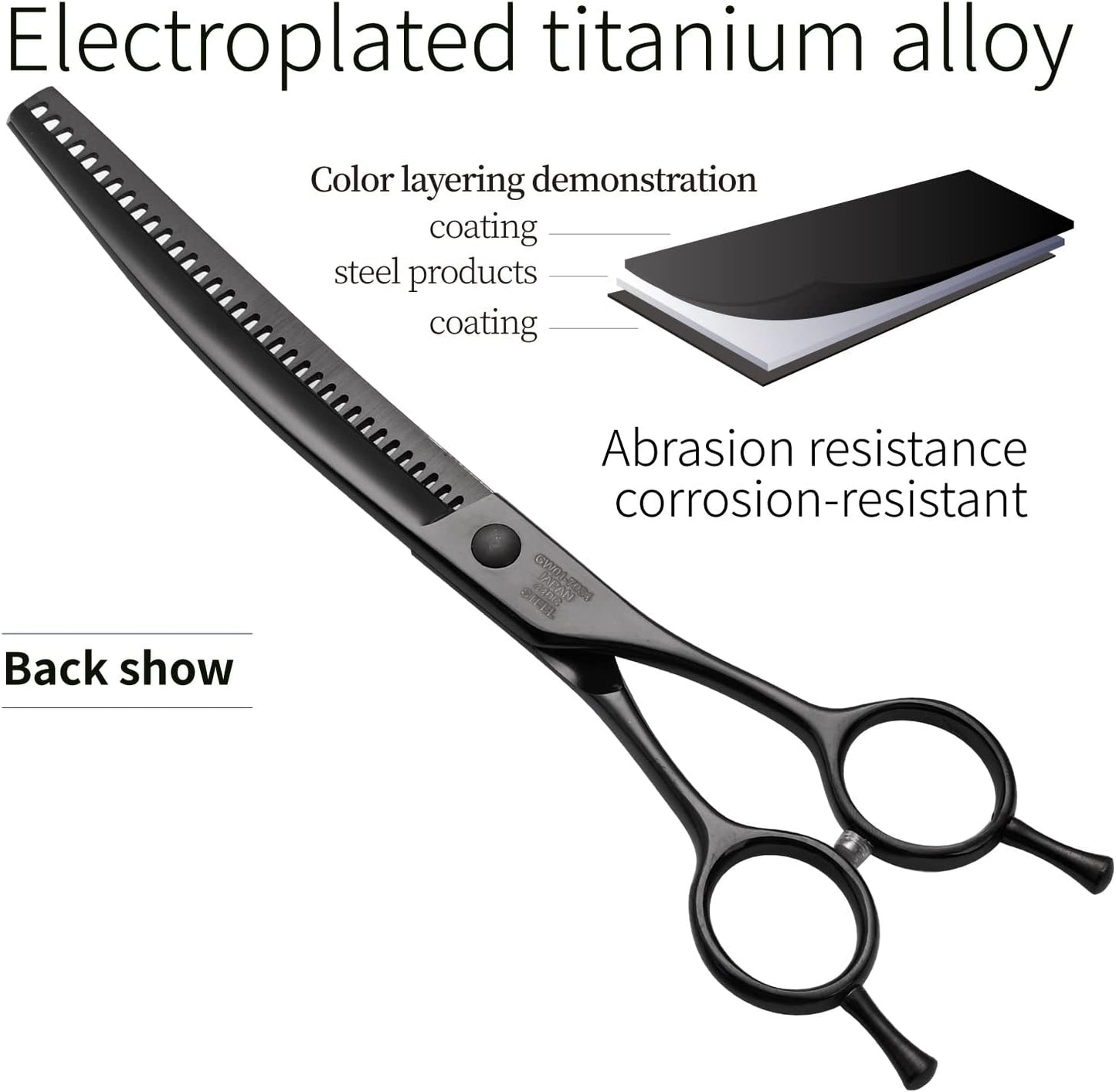 Fenice Peak Professional Dog Grooming Scissors Pet Curved Chunker Shears 7.0'' Extremely Sharp Blades 440C Steel Thinning Scissors Durable Smooth Motion & Fine Cut for Dogs and Cats(Black)