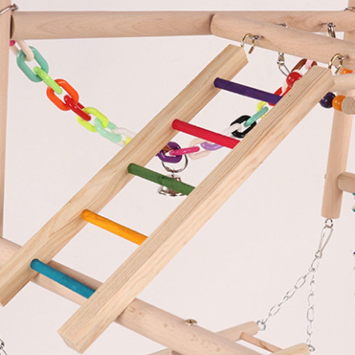 Bird Playstand Parrot Playground Wood Play Stand Gym Perch 4 Ladder Playgym with Exercise Toys Swings Feeder Cups Chewing Toys for Cockatoos Lovebirds Playgym Parakeets Cockatoo Macaw Random Color
