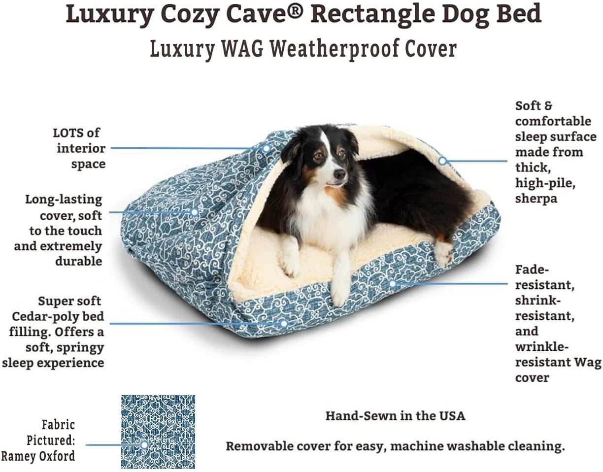 Snoozer Pet Products Luxury Rectangle Cozy Cave, Wag Collection, Large, Ramey Oxford