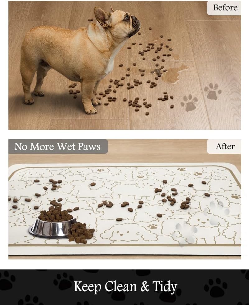 Pet Feeding Mat-Absorbent Dog Mat for Food and Water Bowl-No Stains Quick Dry Water Dispenser Mat-Dog Accessories Pet Supplies-Bowl for Messy Drinkers（FRAMEDOGS,17"x34"