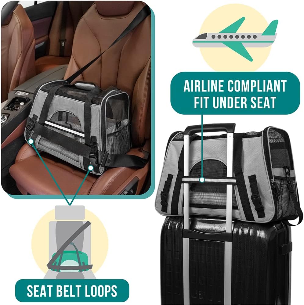 PetAmi Airline Approved Pet Carrier for Cat, Soft Sided Dog Carrier for Small Dogs, Cat Travel Supplies Accessories for Indoor Cats, Ventilated Pet Carrying Bag Medium Large Kitten Puppy, Small Gray