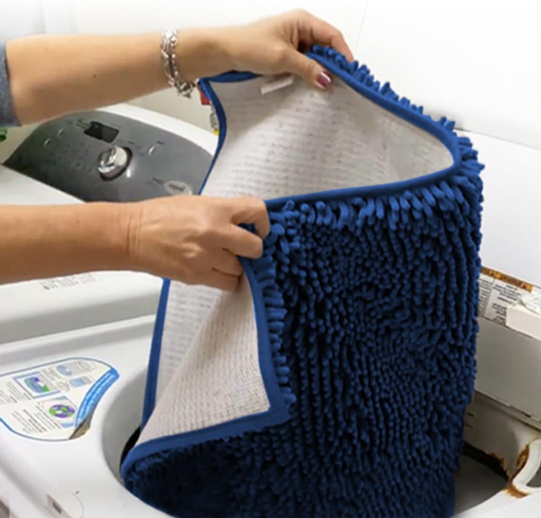 Muddy Mat® AS-SEEN-ON-TV Highly Absorbent Microfiber Dog Door Mat and Pet Rug, Non Slip Thick Washable Area and Bath Mat Soft Chenille for Kitchen Bathroom Bedroom and Indoor - Navy Blue XL 59"X35"