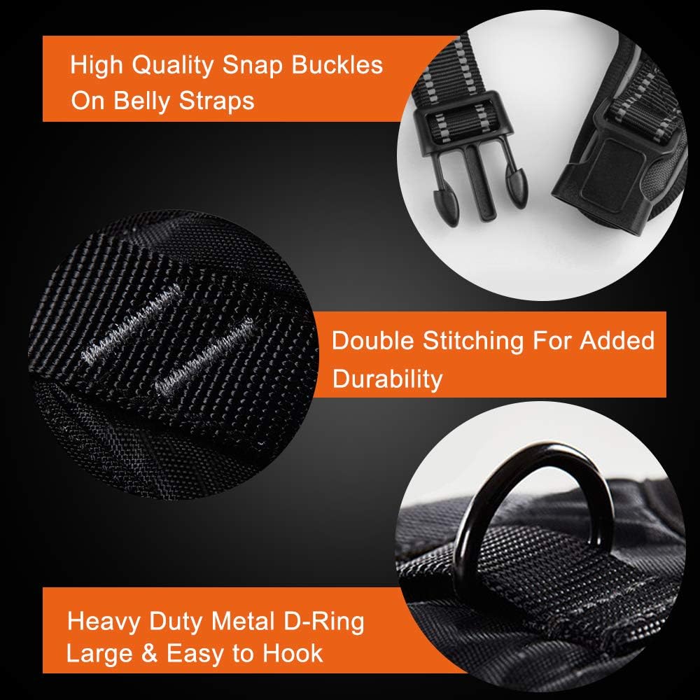 PHOEPET Reflective Dog Harness No Pull Large Breed Vest with 2 Metal Leash Attachment Hooks(L, Red)