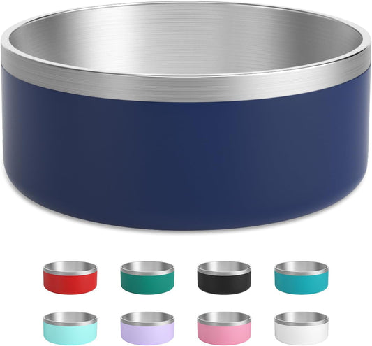 Stainless Steel Dog Bowl, Metal Water and Food Dish for Large Dogs, Insulated Non-Slip Pet Bowl, Easy Clean, 64oz, Blue